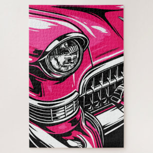 Retro Roze Klassieke Auto Voor Pop Art Illustratie Legpuzzel