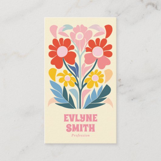 Retro Roze Kleurrijke Groovy Bloemen Boho Girly Bo Visitekaartje (Voorkant)