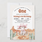 Retro Roze Koe Cowgirl Wild West 1e Verjaardag Kaart (Voorkant)