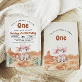 Retro Roze Koe Cowgirl Wild West 1e Verjaardag Kaart