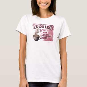 Retro Roze KOFFIE WERK ECHTE MISDAAD Stijl Stateme T-shirt