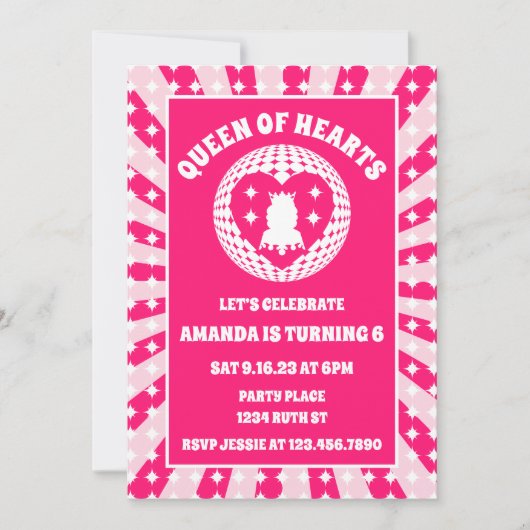 Retro Roze koningin van de harten van afgelopen da Kaart (Voorkant)