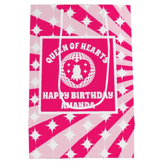 Retro Roze koningin van de harten van Birthday Par Medium Cadeauzakje (Achterkant)