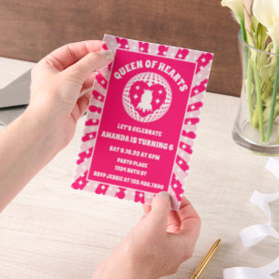 Retro Roze koningin van de harten van Birthday Par Vellum Uitnodigingen
