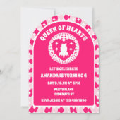 Retro Roze Koningin van de Harten Verjaardagsfeest Kaart (Voorkant)