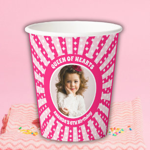 Retro Roze Koningin van Harten Verjaardagsfeest Fo Papieren Bekers