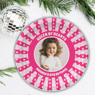 Retro Roze Koningin van Harten Verjaardagsfeest Fo Papieren Bordje