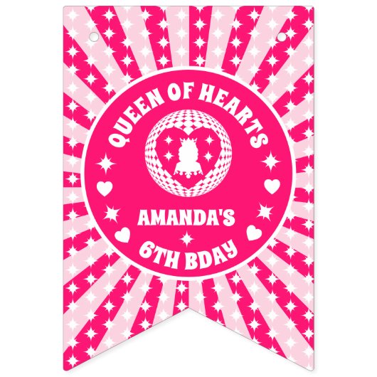 Retro Roze Koningin van Harten Verjaardagsfeest Fo Vlaggetjes (Eerste vlag)