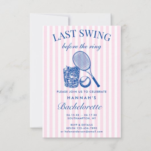 Retro Roze Laatste Swing Voor De Ring Tennis Bach Kaart (Voorkant)