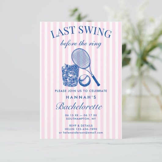 Retro Roze Laatste Swing Voor De Ring Tennis Bach Kaart (Staand voorkant)