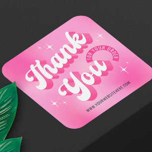 Retro Roze Logo Meisjesachtige Zakelijke Bedankt V Vierkante Sticker