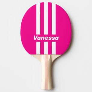 Retro Roze Lollypop Drie Pin Strepen met Naam Tafeltennisbatje