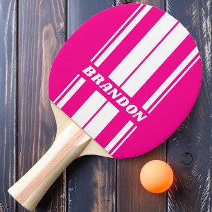 Retro Roze Lollypop Dubbel Board Strepen met Naam Tafeltennisbatje