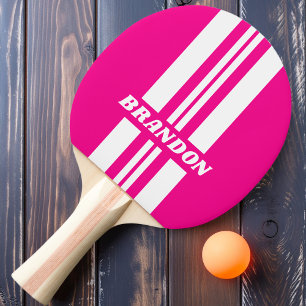 Retro Roze Lollypop Dubbele Rally Streep met Naam Tafeltennisbatje
