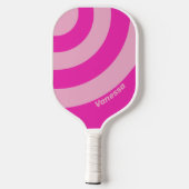 Retro Roze Lucht Drie Cirkel Streep met Naam Pickleball Paddle (Achterkant)