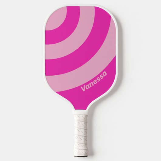 Retro Roze Lucht Drie Cirkel Streep met Naam Pickleball Paddle (Voorkant)