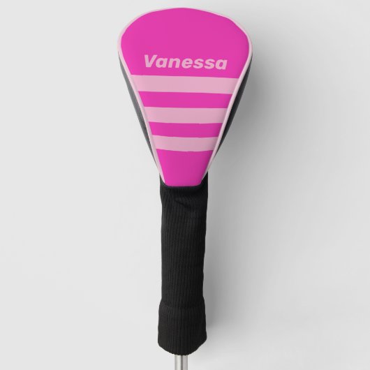 Retro Roze Lucht Drie Dwars Strepen met Naam Golfheadcover (Voorkant)