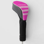 Retro Roze Lucht Drie Dwars Strepen met Naam Golfheadcover (Schuin)
