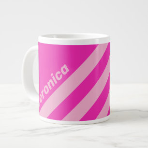 Retro Roze Lucht Drie Strepen met Naam Grote Koffiekop