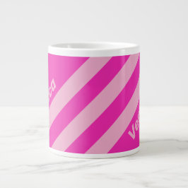 Retro Roze Lucht Drie Strepen met Naam Grote Koffiekop