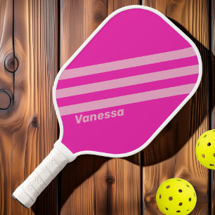 Retro Roze Lucht Drie Strepen met Naam Pickleball Paddle