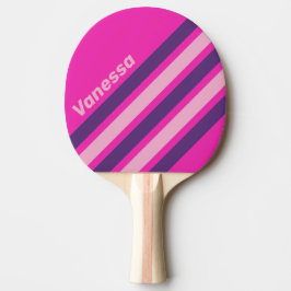 Retro Roze Lucht Gestreepte Strepen met Naam Tafeltennisbatje