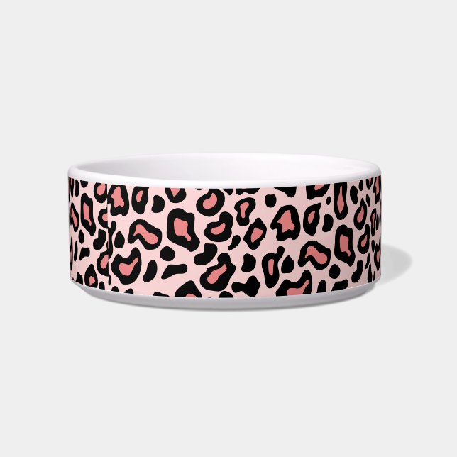 Retro Roze Luipaard Pet Bowl Voerbakje (Voorkant)