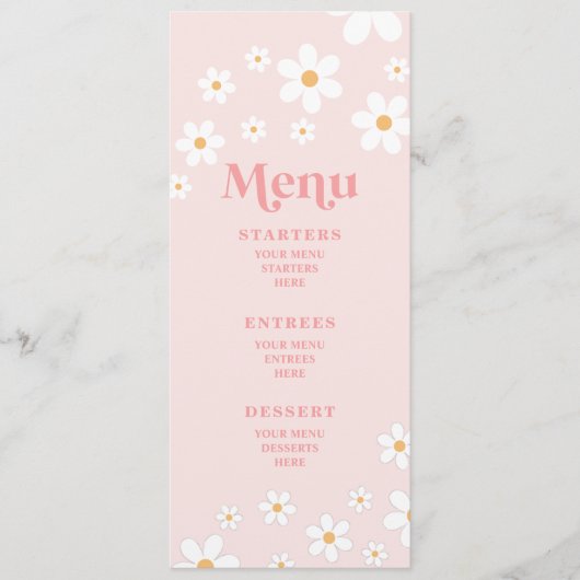 Retro Roze Madeliefje Menu (Voorkant)