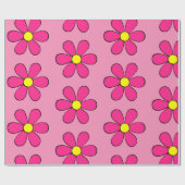 Retro roze madeliefjes inpakpapier (Vlak)