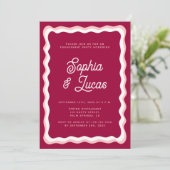 Retro Roze Magenta Fuchsia Chic Engagement Party Kaart (Staand voorkant)