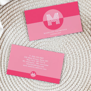 Retro Roze Magenta Geometrisch Modern Monogram Visitekaartje