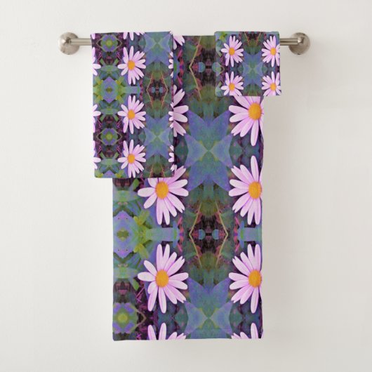 Retro Roze Margriet Bloemmotief Bad Handdoek (Insitu)