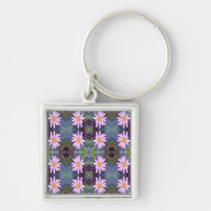 Retro roze margriet bloempatroon sleutelhanger