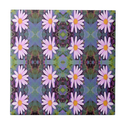 Retro roze margriet bloempatroon tegeltje (Voorkant)