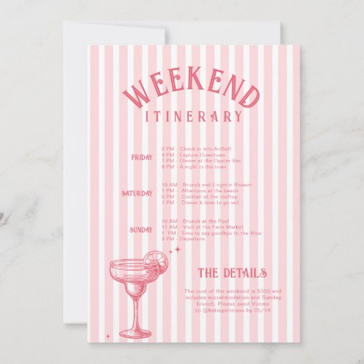 Retro roze Margs & Matrimony Bachelorette weekend Kaart (Achterkant)