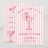 Retro roze Margs & Matrimony Bachelorette weekend Kaart (Voorkant / Achterkant)