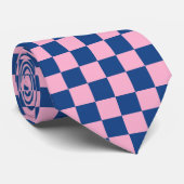 Retro roze marine geruite bruidsjonkers trouwfeest stropdas (Opgerold)