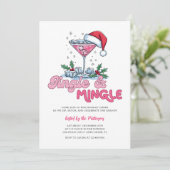 Retro Roze Martini Jingle & Mingle Kerstfeest Kaart (Staand voorkant)