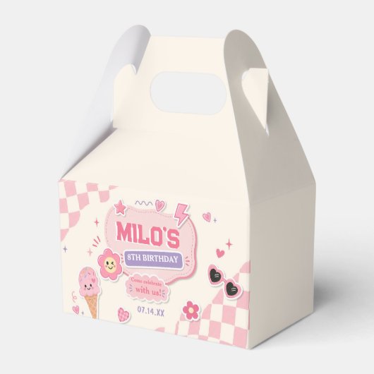 Retro Roze Meisje Verjaardag Bedankdoosjes (Voorkant Zijde)