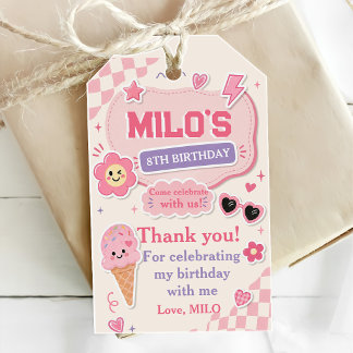 Retro Roze Meisje Verjaardag Cadeaulabel