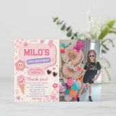 Retro Roze Meisje Verjaardag Kaart (Staand voorkant)