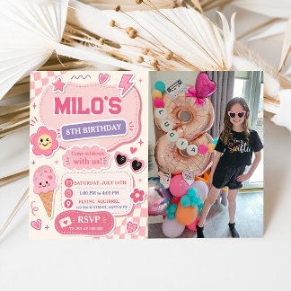 Retro Roze Meisje Verjaardag Kaart