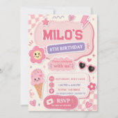 Retro Roze Meisje Verjaardag  Kaart (Voorkant)