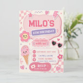 Retro Roze Meisje Verjaardag  Kaart (Staand voorkant)