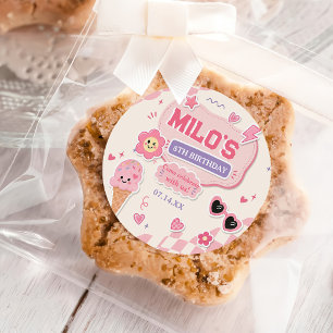 Retro Roze Meisje Verjaardag Ronde Sticker