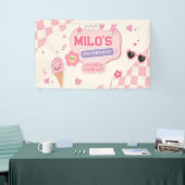 Retro Roze Meisje Verjaardag Spandoek (Beurs)