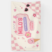 Retro Roze Meisje Verjaardag Spandoek (Verticaal)