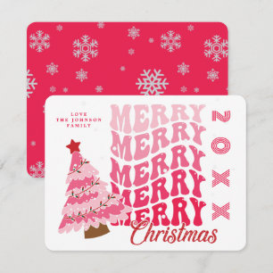 Retro Roze Merry Christmas Typografie Feestdagenkaart