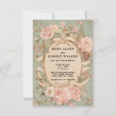 Retro roze mint floral lijst bruiloft kaart (Voorkant)