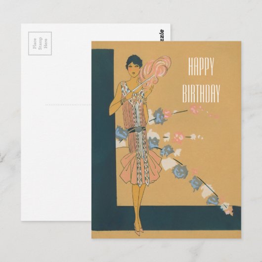 Retro Roze Mode en veren Briefkaart (Voorkant / Achterkant)